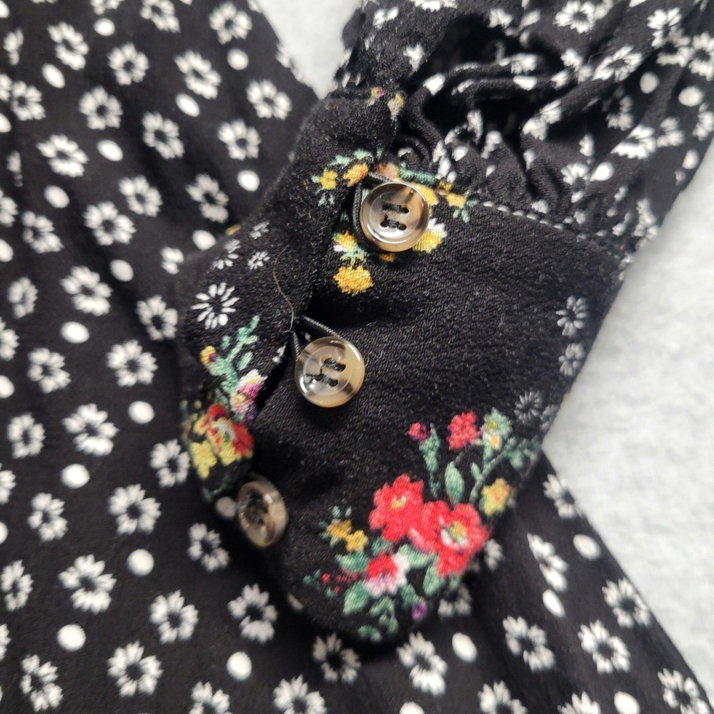 Free People Wonderland Mixed Floral Button Front Mini Dress Black Long Sleeve XS - Picture 9 of 11